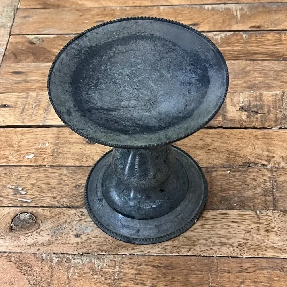 Metal Pillar Candle Holder Gray Rustic Finish 6.25